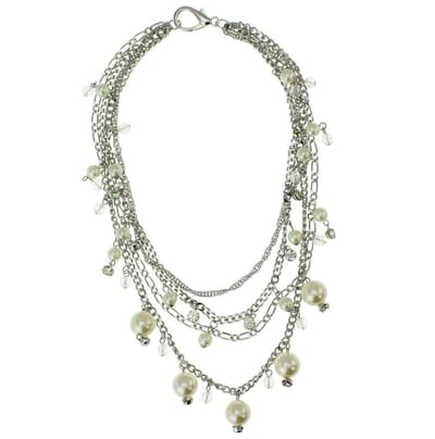 Behave - Schakel ketting zilverkleur met parels 40 cm - Nikkelvrij - Mode-accessoire