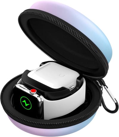 Reistas voor Apple Watch en Airpods - Beschermende Opbergtas - Lila-blauw - Reisstandaard en Oplaadstation voor iWatch en Airpods 1 & 2 - Geschikt voor Series 10 t/m SE - Draagbaar