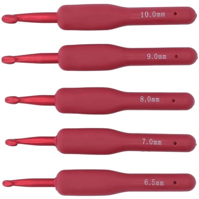 5 stuks Haaknaalden Rood Ergonomisch Handvat Aluminium Haaknaalden Set voor Beginners Professionals brown