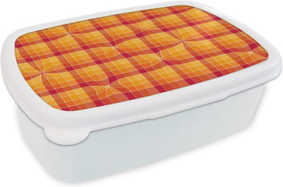 Broodtrommel Wit - Lunchbox - Brooddoos - Oranje - Patronen - Abstract - 18x12x6 cm - Volwassenen