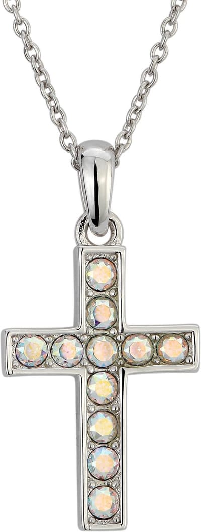Traveller Kruis Ketting - Jeugd - Dames - Swarovski Kristallen - Zilverkleurig - Zilver - Lengte verstelbaar 35 - 41 cm - 545255