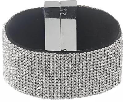 Behave - Armband - van imitatie suede met transparante strass steentjes