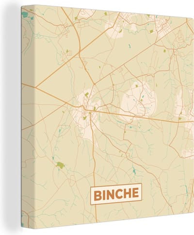 Canvas Schilderij Plattegrond - Binche - Kaart - Vintage - Stadskaart - 20x20 cm - Wanddecoratie
