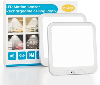 Allero Plafondlamp - Plafondlampen - Led Lamp - Oplaadbaar - 2 Stuks - Wit - Afstandsbediening - Bewegingssensor - 3 Kleurtemperaturen