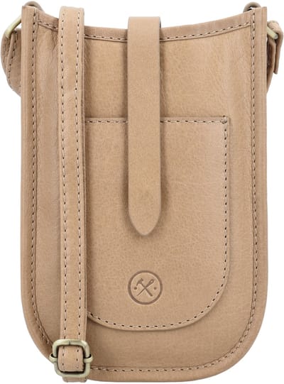 Hide & Stitches Jura Telefoontasje - Phonebag - Crossbody - Schoudertas - Leer - Unisex - Dames - Heren - Leren Dames Tas - Zand
