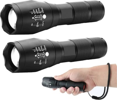 2x PD® - Zaklamp - Militaire zaklamp - tactisch - Zaklamp Led - 2 stuks - 5 zoom functies - zwart - led technologie - COB LED - schokbestendig