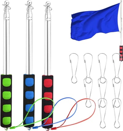 Telescopische Vlaggenmast Set van 2m, Draagbare Handheld Vlaggenmast met 9 Klemhaken voor Reizen, Kamperen en Wedstrijden