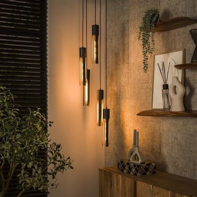 PS-Collection Tube Getrapte 5L Hanglamp - 30x30x180cm - Artic Zwart - Metaal - hanglampen eetkamer, hanglamp zwart, hanglampen woonkamer, hanglamp slaapkamer, hanglamp kinderkamer, hanglamp rotan, hanglamp hout, hanglamp industrieel