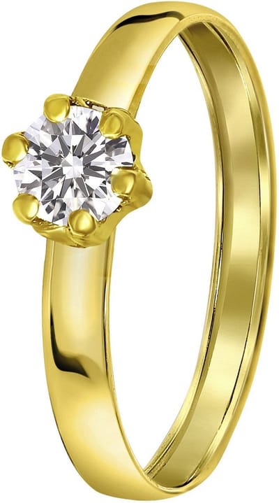 Lucardi Dames ring met zirkonia - Ring - Cadeau - 14 Karaat Goud - Geelgoud