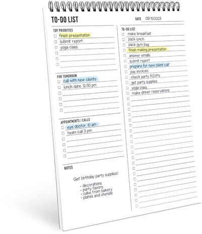 Groot Dagelijks To Do Lijst Notitieblok Spiraalgebonden Planner 8,5x11 Inch - Met Prioriteiten en Takenlijst