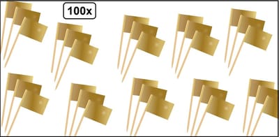 100x Cocktailprikker metallic goud - Festival thema feest goud party food hapjes huwelijk