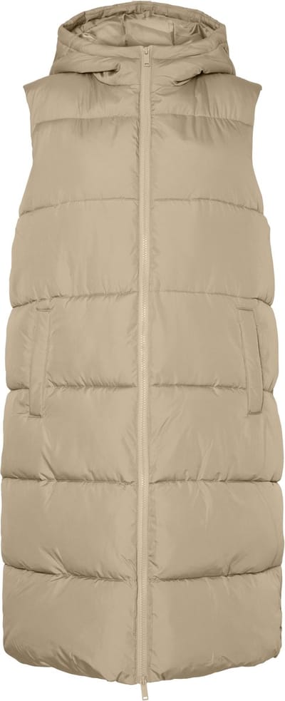 Pieces PCBEE NEW LONG PUFFER VEST BC Dames Bodywarmer Silver Mink - Maat M