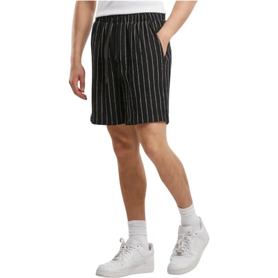 Urban Classics - Striped Crinkle Resort Korte broek - S - Zwart/Gebroken wit