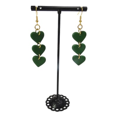 2 Love it Hearts olijfgroen - oorbellen - handgemaakt van polymeerklei - hartjes oorbellen - goudkleurige stainless steel accenten