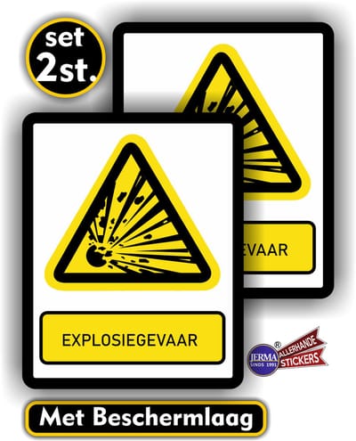 Jerma - Explosiegevaar - Stickers - Set van 2 st. - 14 x 18 cm - Zelfklevend - Weerbestendig - Vinyl