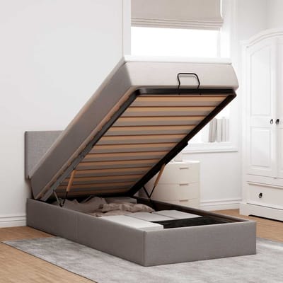 vidaXL - Bed - met - matras - 90x200 - cm - stof - taupe