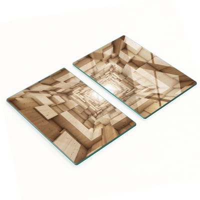 Stijlvolle en duurzame glazen planken met bedrukte houten tunnel 2x40x52 cm