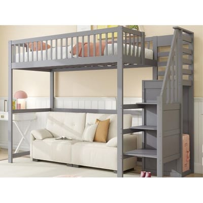 ModernLuxe Houten tussenbed 90x200cm - met kledingkast - Grijs