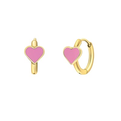 Lucardi - Kinder Stalen goldplated oorringen met hart emaille lichtroze - Oorbellen - Staal - Goudkleurig