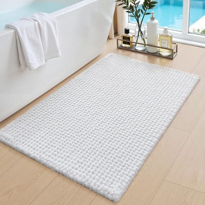 Thijox - Chenille Badmat 40 x 60 cm, Antislip en Absorberend Badtapijt, Zacht en Snel Droog, Machinewas Badmat voor Badkamer, Douche en Bad, Wit