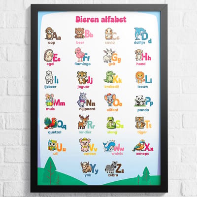 Alfabet Poster – Dieren ABC - Letters Leren - voor Kinderen – Formaat 43x61 cm - Educatieve Poster – Speels en Leerzaam - School posters