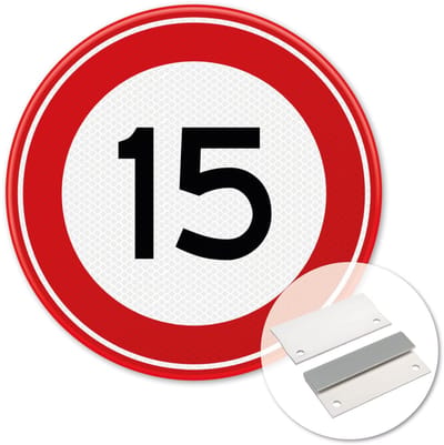 Verkeersbord Maximum snelheid 15km - A01-15 - Weerbestendig Aluminium - Ø60 cm - Bevestiging: Met muur-/ wandmontage beugels