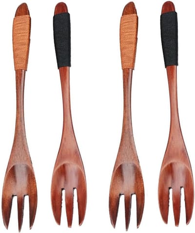 Set van 4 Houten Vorken voor Koken en Dineren, Ideaal voor Thuis, Restaurant en Keuken Accessoires