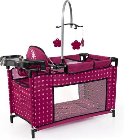 Bayer Design Poppenbed met geïntegreerde kinderstoel, kastcompartiment, mobiel, kussen, dekbed, poppenaccessoires in bordeaux