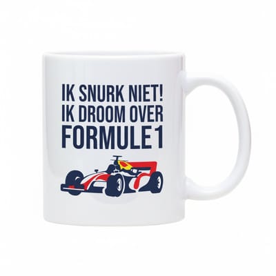 Ik Snurk Niet! Ik Droom Over Formule 1 Mok – Grappige Race Tekst – Witte Keramische Koffiemok 330 ml