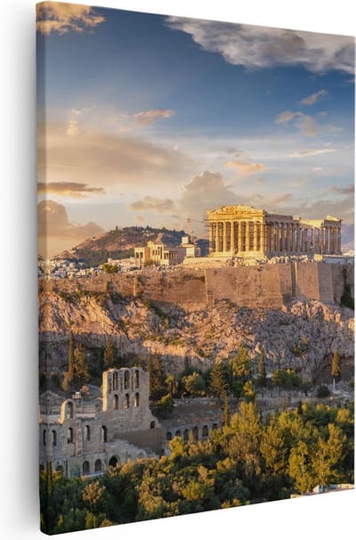 Artaza Canvas Schilderij Akropolis - 40x50 cm - Wanddecoratie Griekenland - Muurdecoratie Stad - Kamer Accessoires Zonsondergang