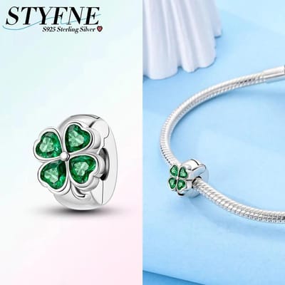 Echte Fijne Charm Koper Geluksklaver Vaste Kralen Passend op Plata Armband Voor Vrouwen Sieraden Knutselen Cadeau white