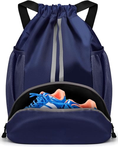 Gymtas, Voetbaltas en Rugzak met Verstelbaar Trekkoord - Waterdichte Sporttas voor Heren, Dames en Kinderen - 30L - Donkerblauw