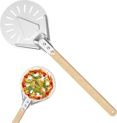 OIMG Pizzaschep - pizza draaischep - pizzadraaier van aluminium - met houten handvat - 55cm - pizzaschep voor zelfgemaakte