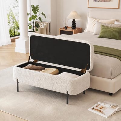 Opbergbank Stof - Entreebank Bedbank - Ruimte Optimaliseren - Comfortabel Gevoerd - 120 cm - Beige