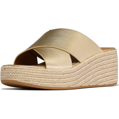FitFlop FitFlop Platfforms Espadrille Leather Wedge Cross Slides - Maat 43