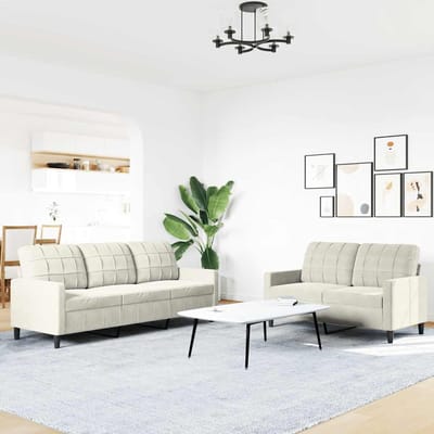 vidaXL - 2-delige - Loungeset - met - kussens - fluweel - crèmekleurig