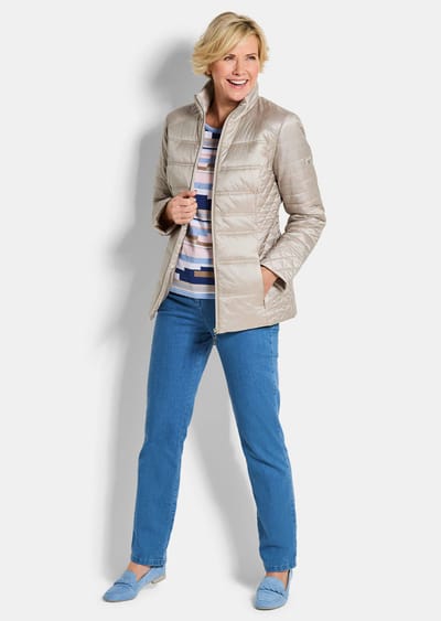 Gewatteerd jack met zakken met ritssluiting - taupe - Gr. 19 van Goldner Fashion