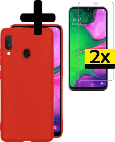 Hoesje - Met 2x Screenprotector - Geschikt voor Samsung Galaxy A20e - Sterk & Shockproof - Back Cover - Siliconen Case - Telefoon Hoes - Telefoonhoesjes - Rood