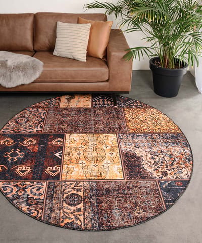 Patchwork vloerkleed rond - Fade No.1 goud/bruin 250