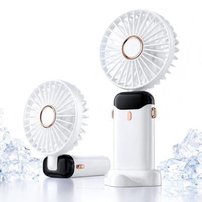 Handventilator met 5 Standen - Draagbare Ventilator met LED-Display - Oplaadbare Mini Ventilator Opvouwbaar - Fluisterstille Tafelventilator Draadloos - Perfect voor Kantoor, Reis en Slaapkamer - Wit - Zomer Gadget