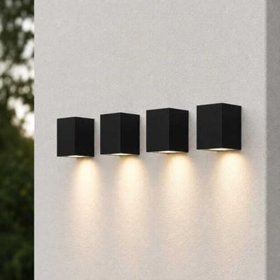Set van 4 Marion - Dimbare LED Wandlamp Cube - 4 Watt 345 Lumen - 4000K Neutraal Wit - IP44 - Zwart - Voor Binnen en Buiten - 3 Jaar Garantie - Polycarbonaat