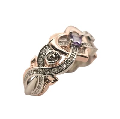 Zilver Rosé met Diamonds - Exclusieve Ring - Hart Ring met Paarse Zirkonia -Diameter 19mm