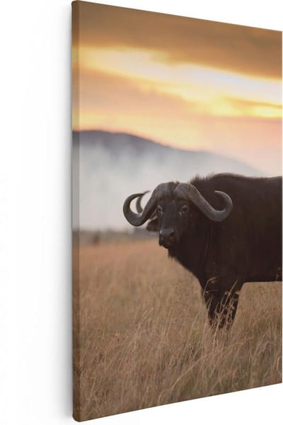 Artaza Canvas Schilderij Dierenkop Buffel - 20x30 cm - Klein - Wanddecoratie Wilde Dieren - Muurdecoratie Afrikaans - Kamer Accessoires Woonkamer