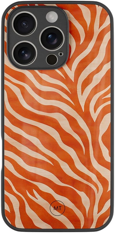 Hoesje geschikt voor iPhone 16 Pro - Zebra oranje - Luxe Hard Case - Print - Oranje - Mooie Telefoonhoesjes