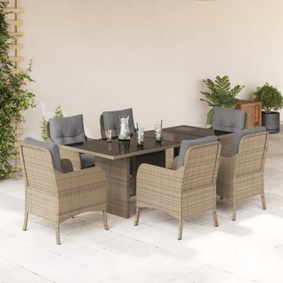 vidaXL - 7-delige - Tuinset - met - kussens - poly - rattan - beige