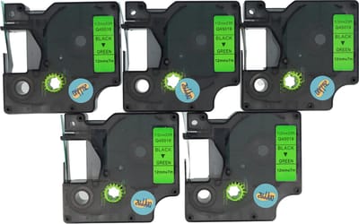 Dappaz - 5 stuks Dymo 45019 D1 Compatible Tape - Zwart op Groen - 12 mm x 7 m - S0720590 Labeltape - Geschikt voor de Dymo LabelManager
