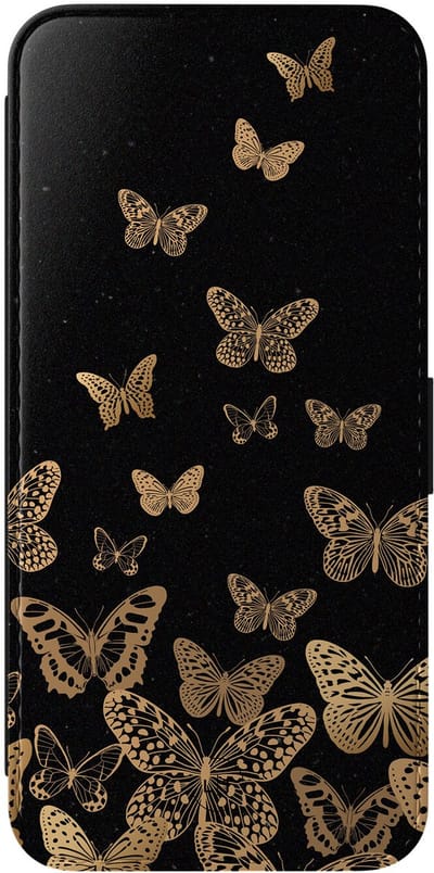 Leuke Telefoonhoesjes - Hoesje geschikt voor Samsung Galaxy A56 bookcase leer - Vlinders - Vlinders - Wallet Case met pasjeshouder - Marmer - Zwart, Goud