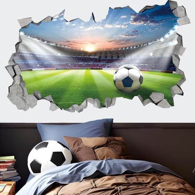 3D Voetbal muursticker, voetbalstadion muursticker, muursticker voor kinderkamer jongen 85 x 55 cm sport muursticker voetbal muurschildering voor slaapkamer woonkamer decoratie