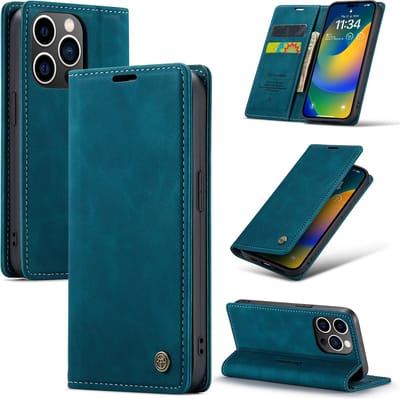 Casemania Hoesje Geschikt voor Apple iPhone 14 Pro Emerald Green - Dunne Portemonnee Book Case - Slim Wallet Case met Pasjeshouder