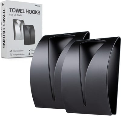 Handdoekhaakjes - 2 Stuks - Handdoekhaak Zelfklevend - Handdoekhouder Badkamer / Keuken - RVS - Zwart